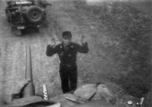 Prisoner taken. Photo by tank commander George C Gross, April, 1945.
